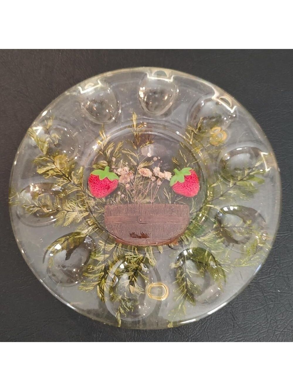 Vintage Deviled Egg Lucite Acrylic Pressed Flowers